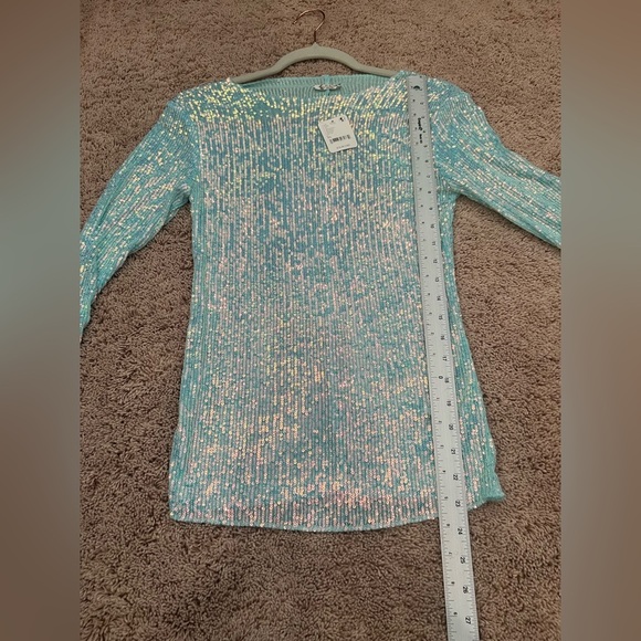 NWT new FREE PEOPLE gold rush sequin long sleeve tee top XS Aruba blue shimmer - Picture 14 of 14